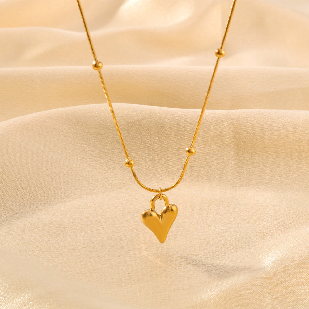 Minimalist Heart-Shaped Titanium Steel Necklace with 18K Gold Plating on O-Chain for Women