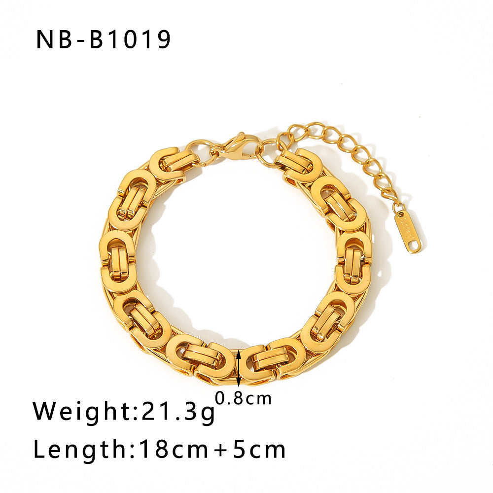 Punk Style Geometric Stainless Steel Bracelet with Thick Chain Design and 24K Gold Plated Finish