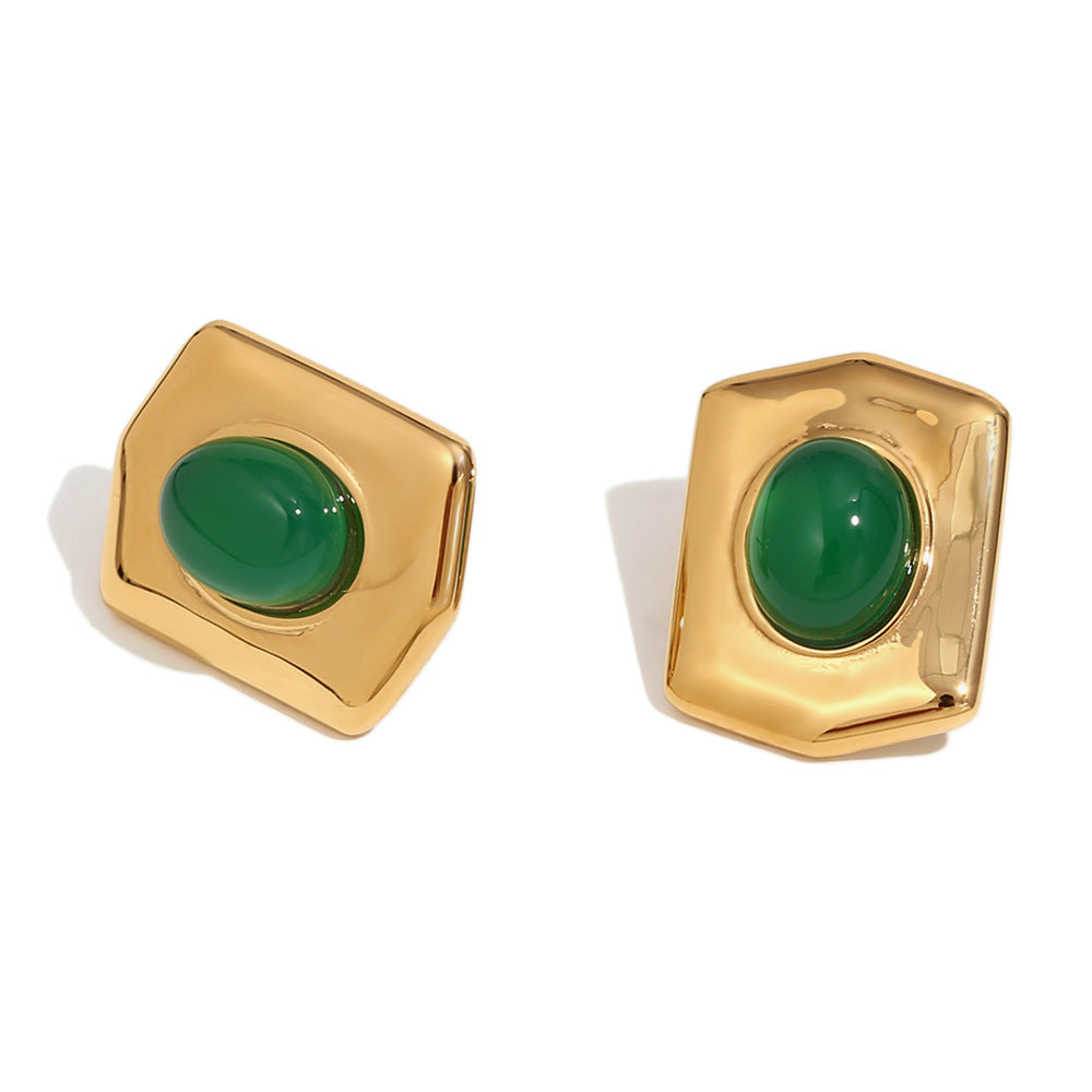 Aretes de acero inoxidable con escudo hexagonal geométrico de inspiración vintage con chapado en oro de 18 quilates para mujer