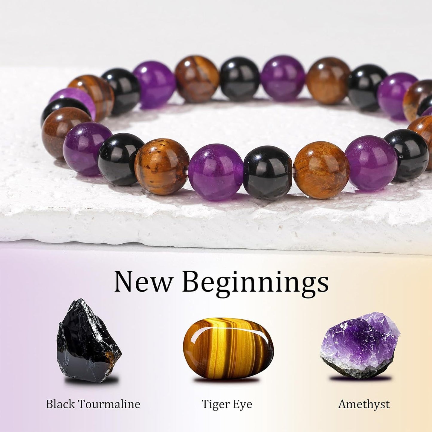 Natural Crystal Round Beads Bracelet Amethyst Tiger Eye Multi-layer Gemstone Handmade Jewelry