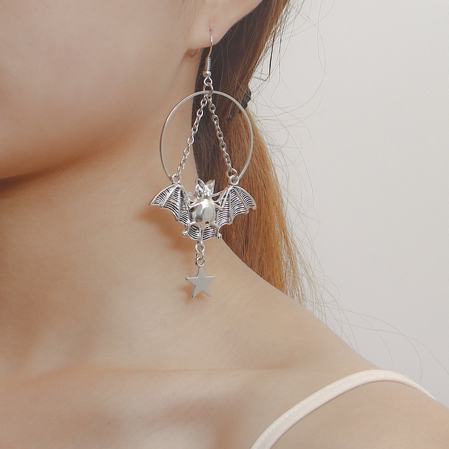 Geometric Batman Pendant Earrings for Women in Alloy with Plated Finish, Minimalist Circular Hoop Design
