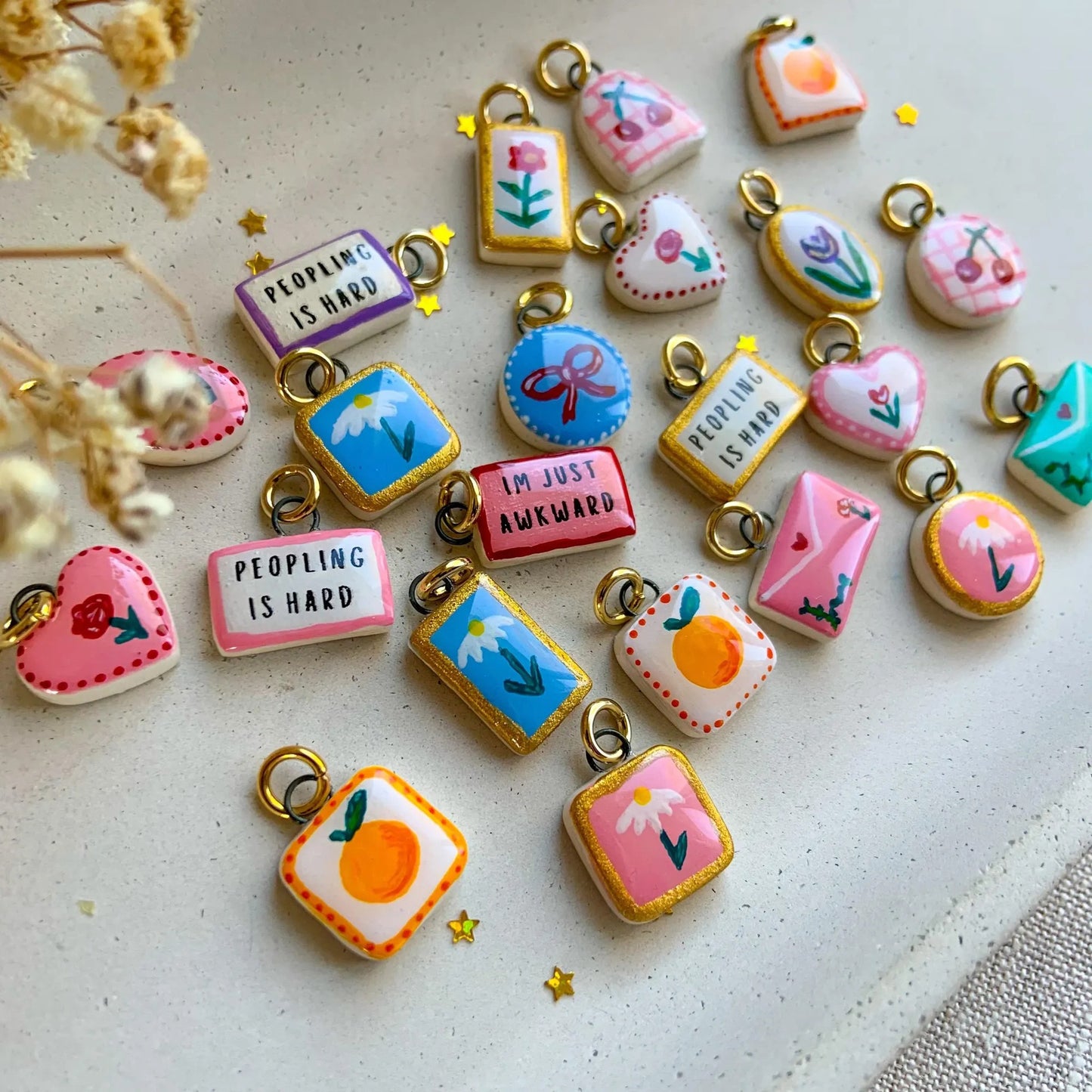 Elegant Plated Brass Floral Heart Fruit Charm Bar DIY Accessories