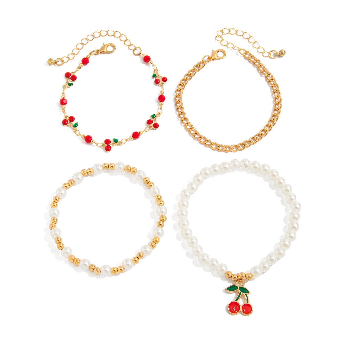 Juego de pulseras de abalorios rústicos minimalistas de cerezo con aleación de zinc y acabado esmaltado para mujer
