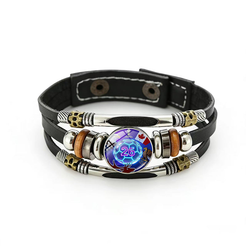 Bracciale Unisex Geometrico Rotondo in Pelle Placcato Multistrato di Tendenza