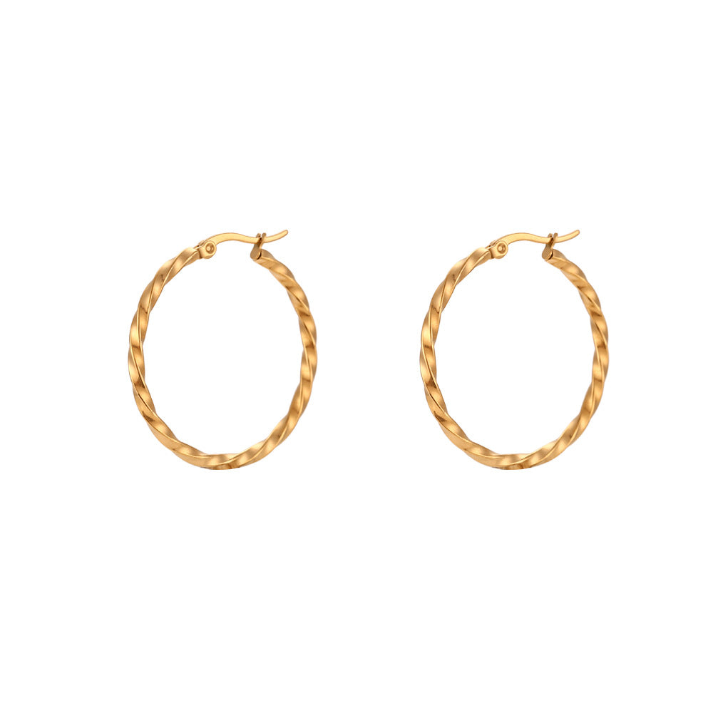 Pendientes de Aro Minimalistas de Lujo Geométricos de Acero Inoxidable con Chapado en Oro de 18K para Mujer