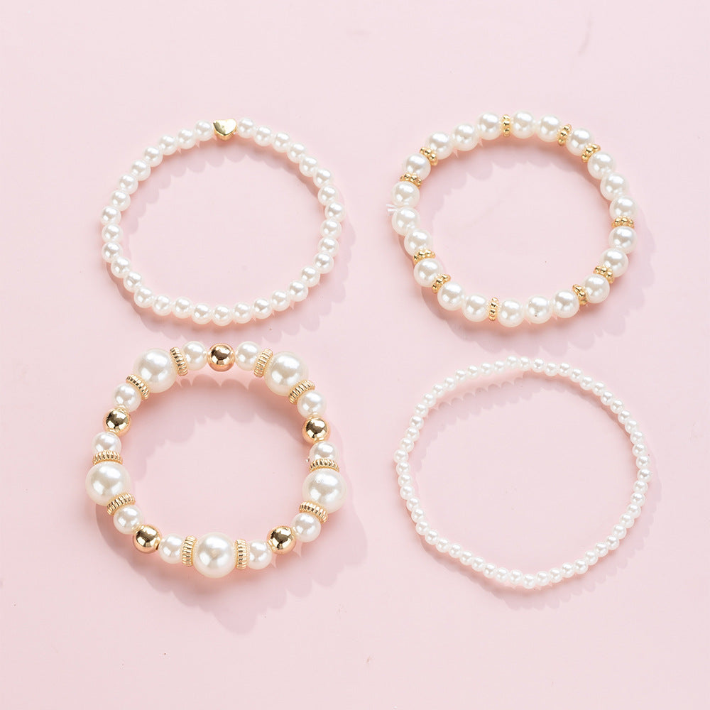 Set di Braccialetti con Perle Sintetiche a Cuore e Charm a Barra per Bambine