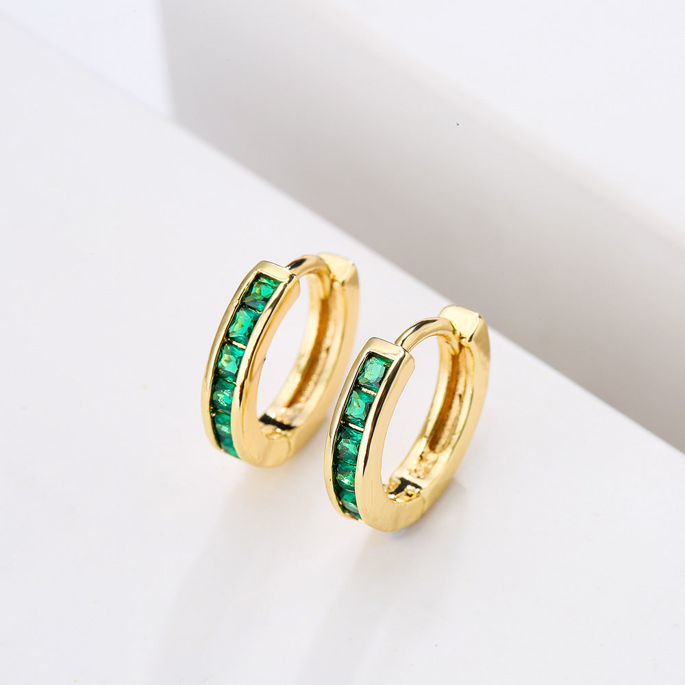Orecchini geometrici minimalisti in rame con placcatura in oro 18 carati e zirconi micro-incastonati per donna