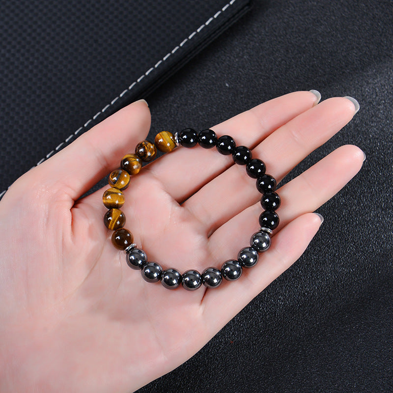 Natural Tiger Eye Obsidian Magnetic Stone Beaded Bracelet Geometric Round Unisex Handmade Jewelry