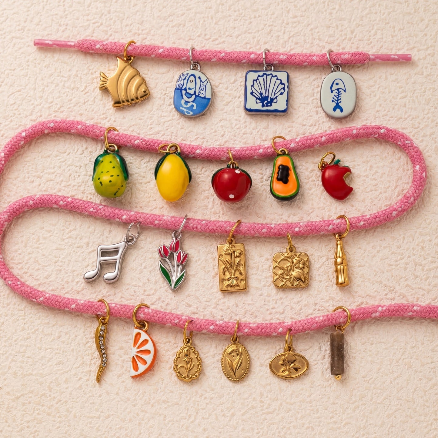 Vintage Fruit Pattern Stainless Steel 18K Gold Plated PVD DIY Charm Bar
