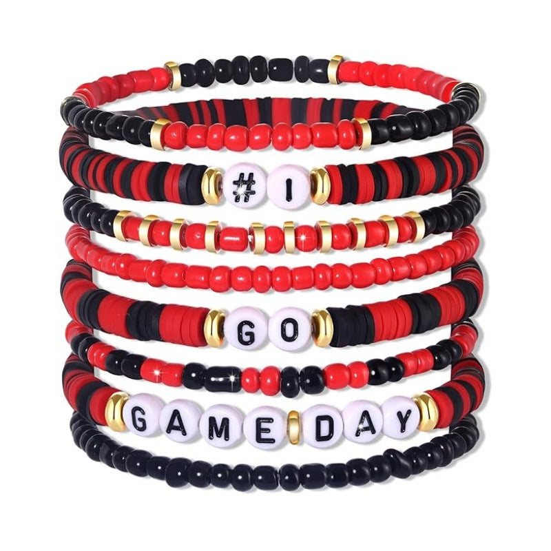 Sporty Casual Letter Number Resin Beaded Stretch Stackable Bracelet Unisex