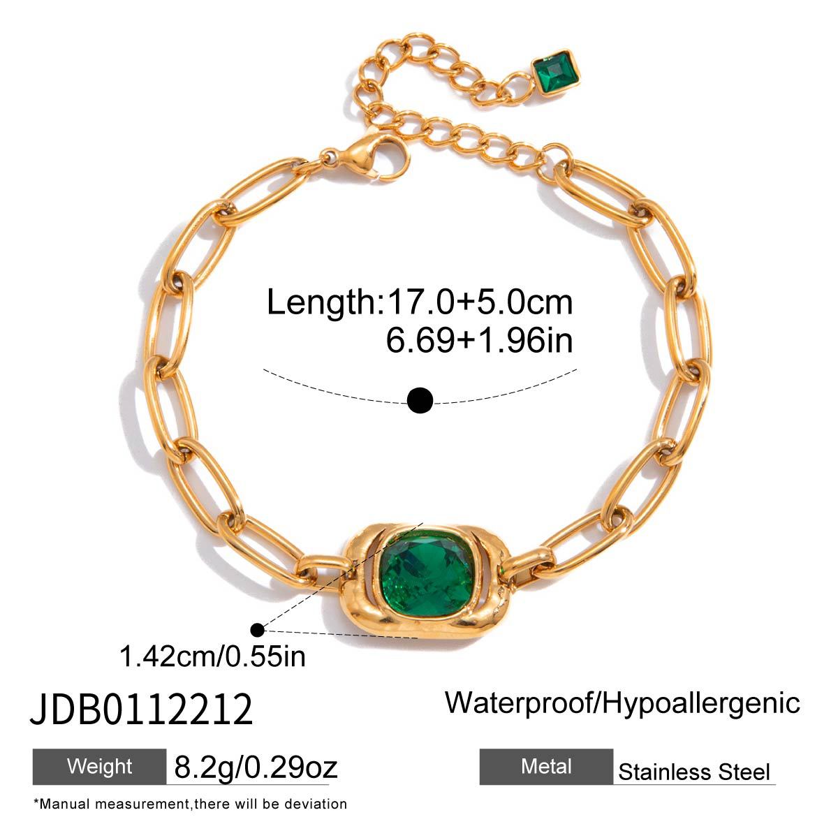 Elegant Geometric Stainless Steel Green Cubic Zirconia Link Ring Bracelet for Women