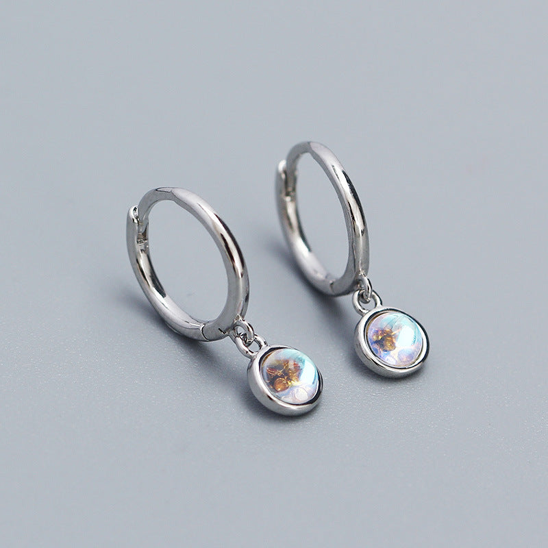 Orecchini pendenti da donna geometrici e minimalisti in argento sterling S925 con pietra di luna sintetica, agata e turchese