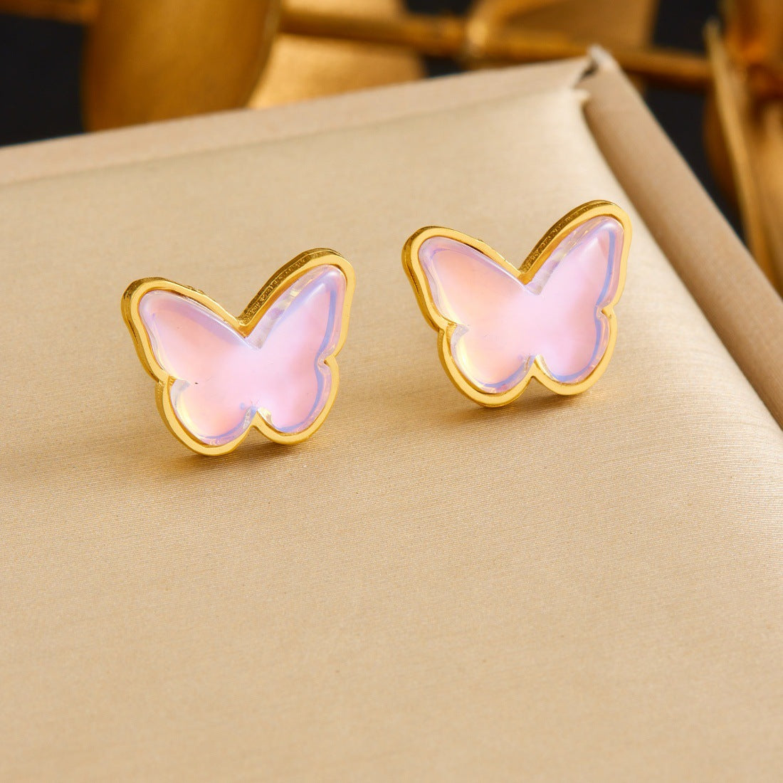 Sweet Pink Purple Acrylic Butterfly Stainless Steel Necklace and Earring Set