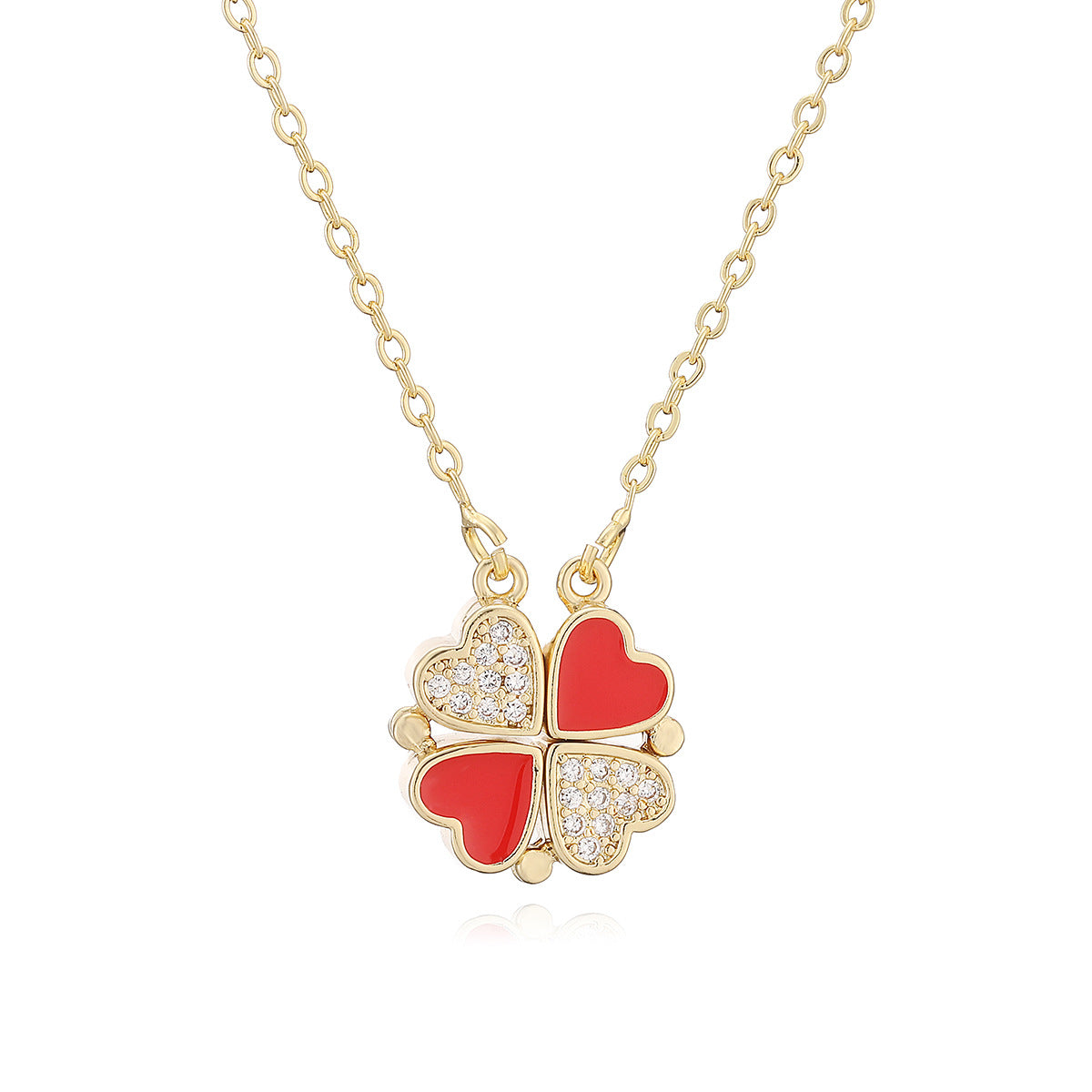 Minimalist 18K Gold Plated Brass Drip Oil Floral Pendant Necklace with Cubic Zirconia for Women