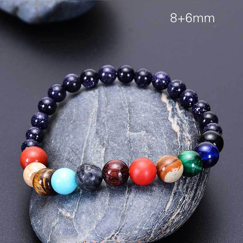 Matte Black Geometric Round Volcanic Stone and Glass Beaded Bracelet for Men and Women