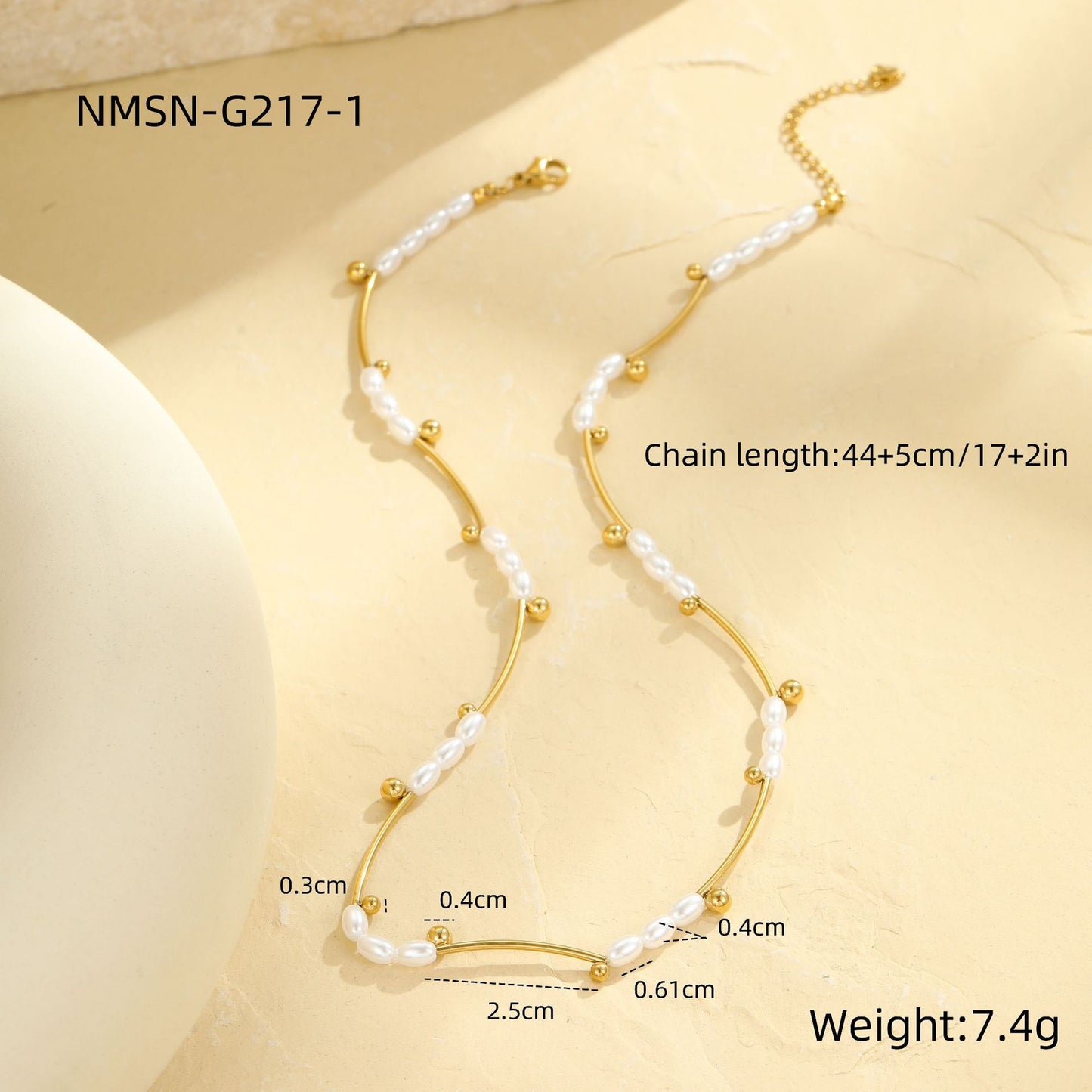 French Hepburn Style Elegant Baroque Imitation Pearl 18K Gold Plated Stainless Steel Geometric Necklace