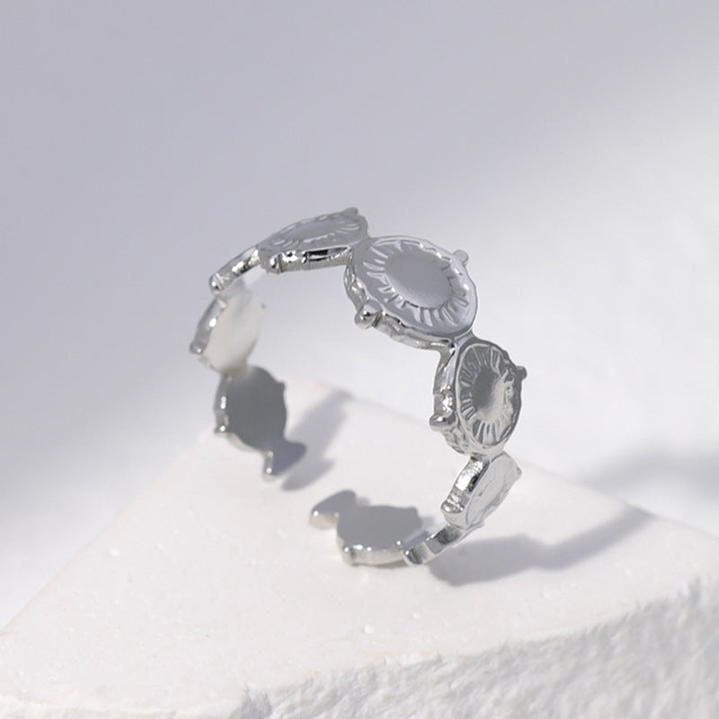 Anello Unisex Regolabile in Acciaio Inossidabile Placcato Oro 18K con Simbolo Solare Geometrico Vintage
