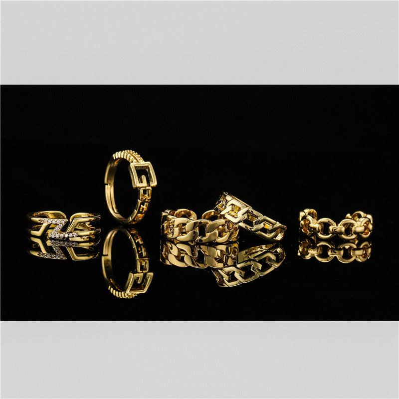 18K Gold Plated Brass Micro-inlay Geometric Ring for Women