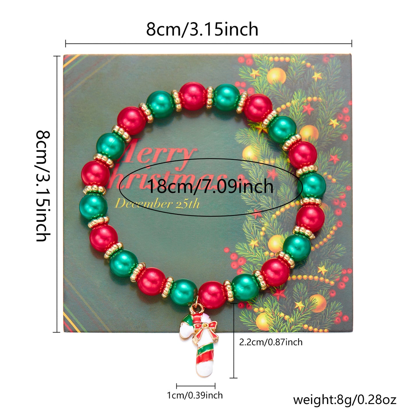 Bracciale con perline da donna con ciondolo a forma di Babbo Natale in stile fumetto Fashion-Commuter, in lega, con elementi natalizi