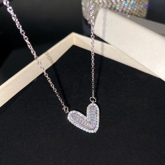 Sweet Sporty Gold Plated Micro-Set Cubic Zirconia Heart Titanium Steel Necklace with Brass Pendant Cable Chain Unisex