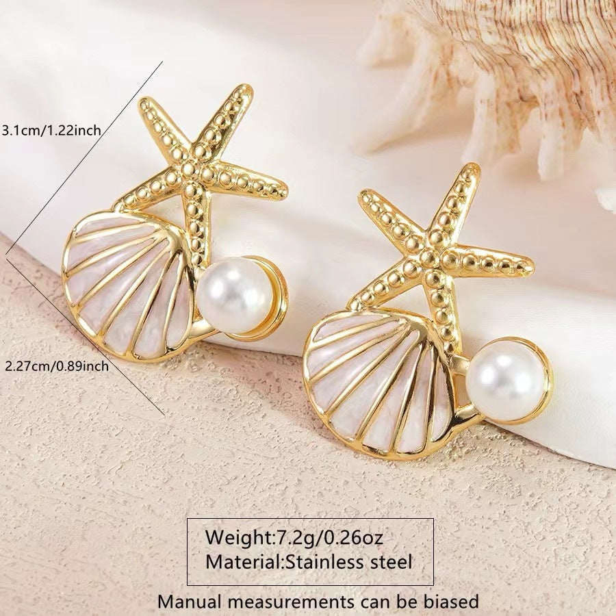 Luxury Casual Gold Plated Stainless Steel Star Animal Pearl Earrings for Women