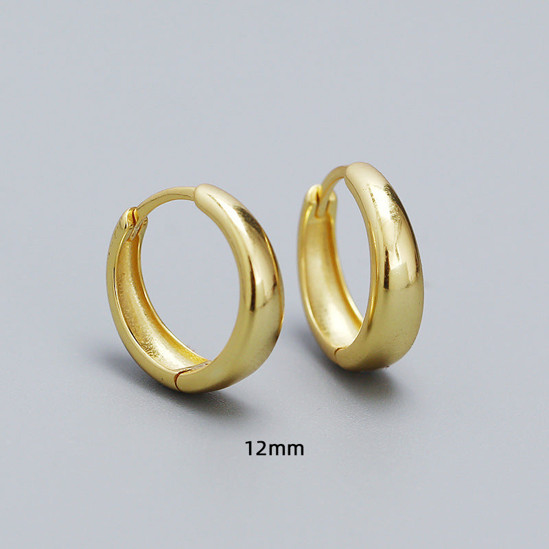 Minimalist 925 Sterling Silver Polished Round Geometric Hoop Earrings