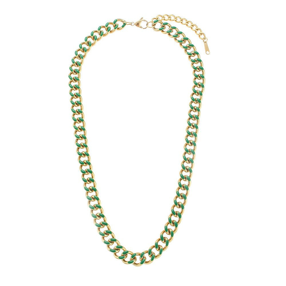 Collana pendente geometrica minimalista in acciaio inossidabile con placcatura in oro 18 carati su catena a maglia cubana