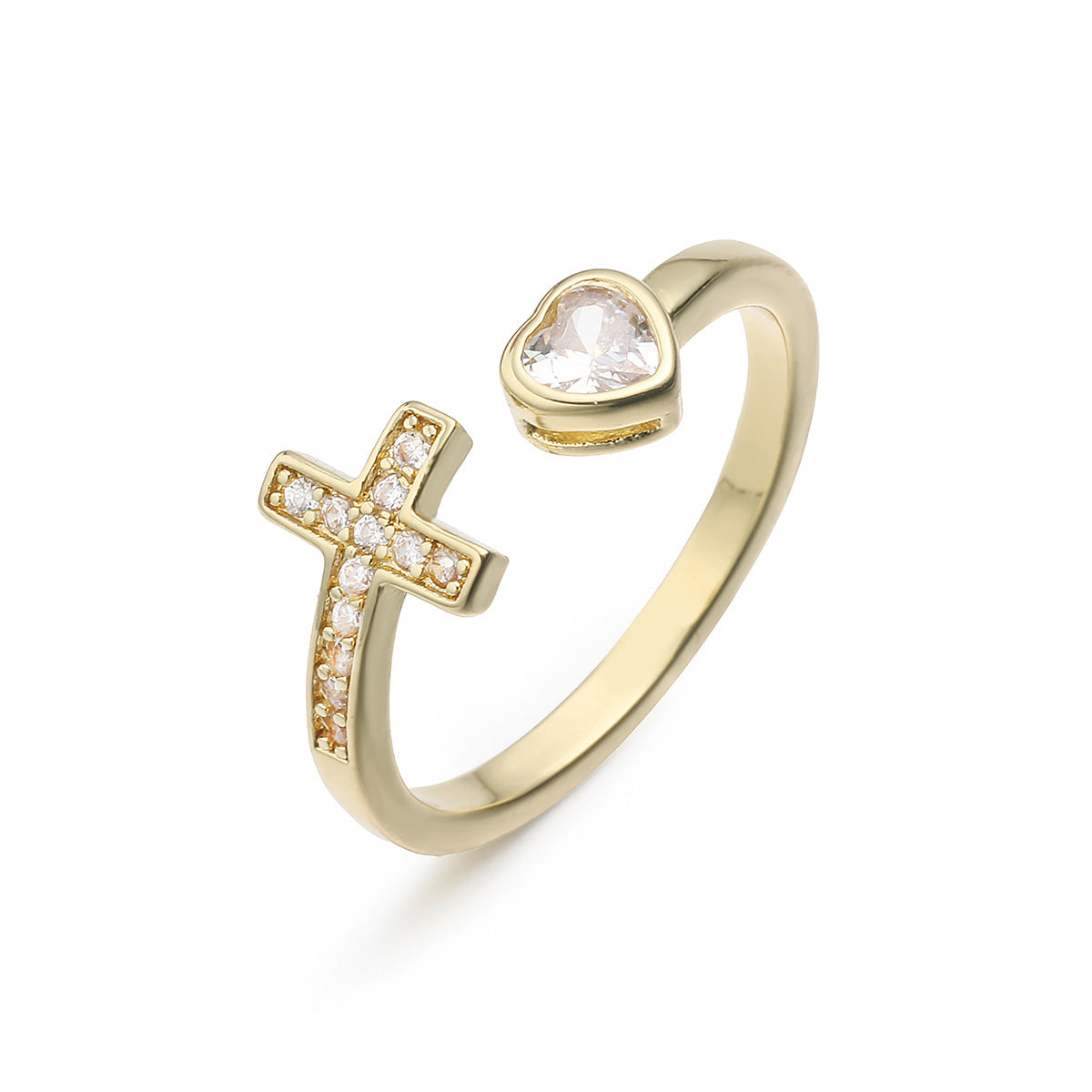Minimalist 18K Gold Plated Brass Heart Geometric Micro-inlay Cubic Zirconia Ring for Women