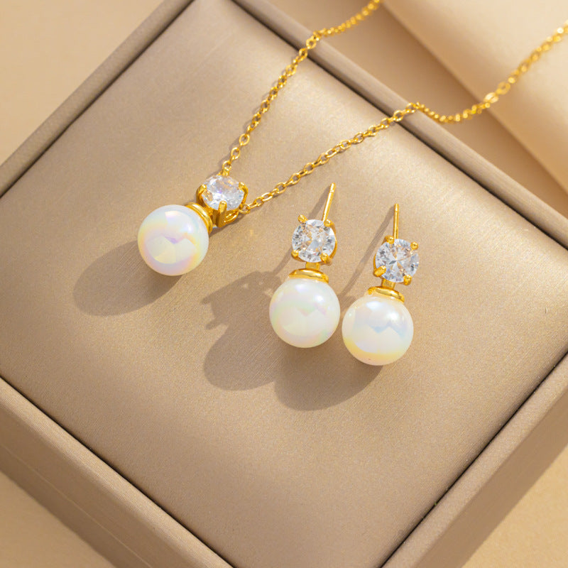 Set di collane da donna minimaliste geometriche in acciaio al titanio con catena a serpente e zirconi micro-pavé