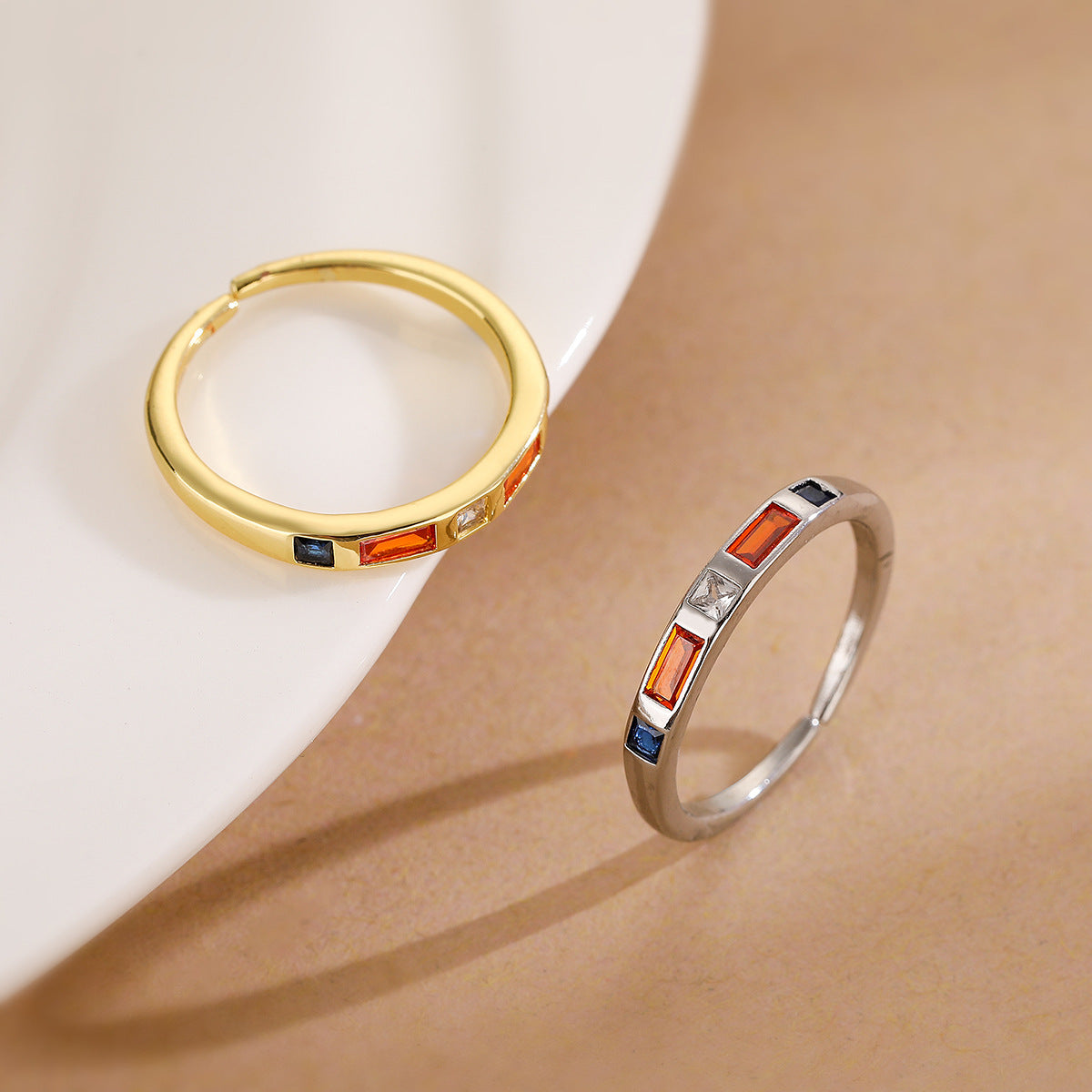 Minimalist Geometric Open Ring for Women Made of Brass with Real Gold Plating and Zircon Inlay