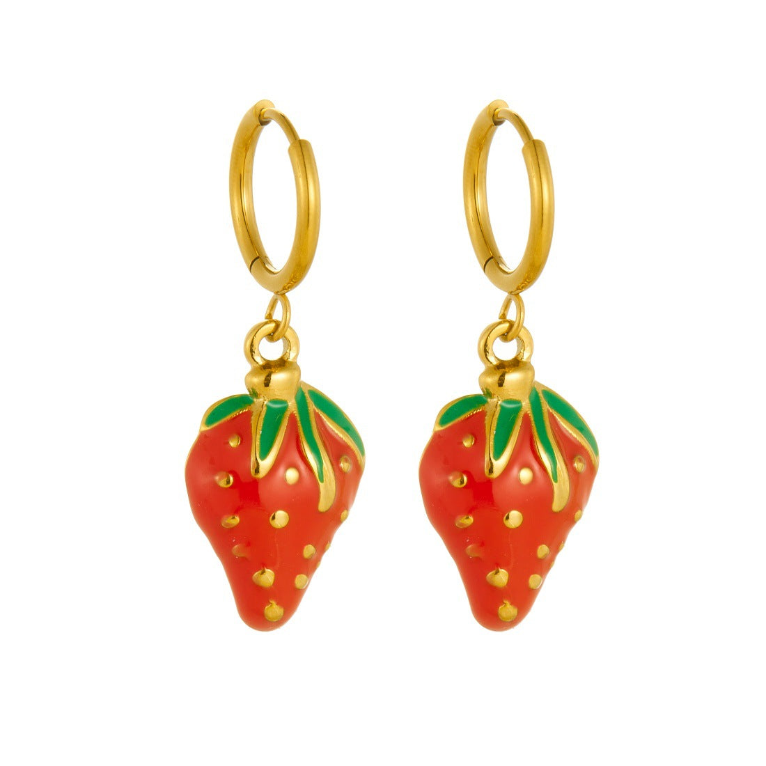 Sweet Round Drip Oil Plated Stainless Steel Strawberry Drop Earrings