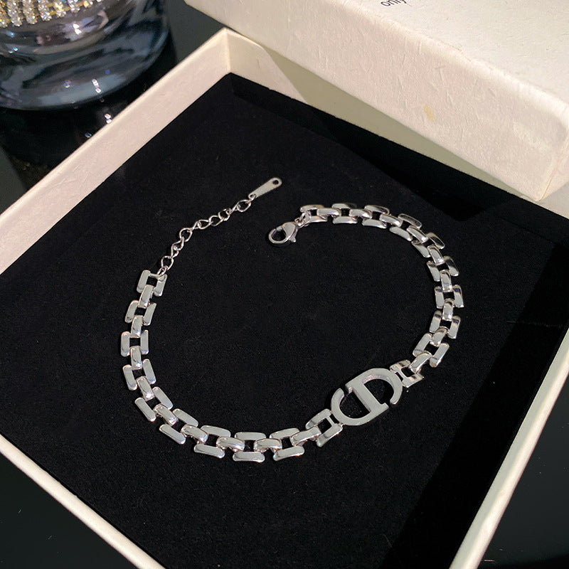 Heavy-Duty Letter Geometric Titanium Steel Plated Bracelet Unisex