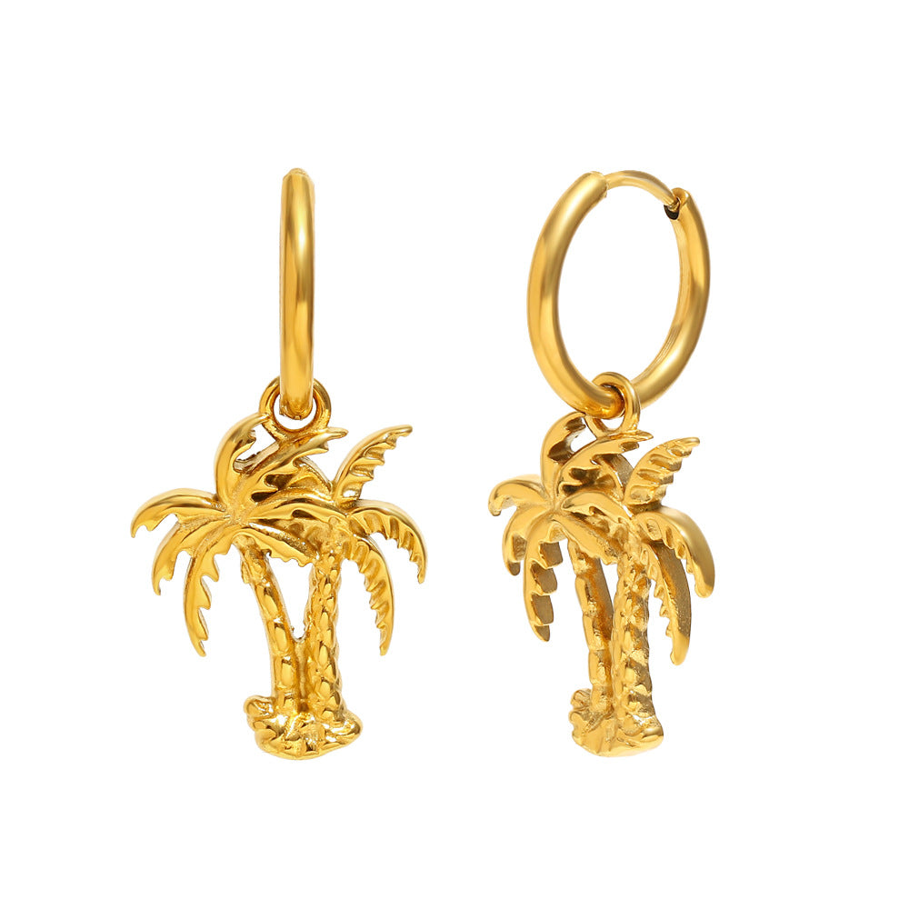 Orecchini pendenti minimalisti con albero di cocco in acciaio inossidabile con placcatura in oro 18K da donna