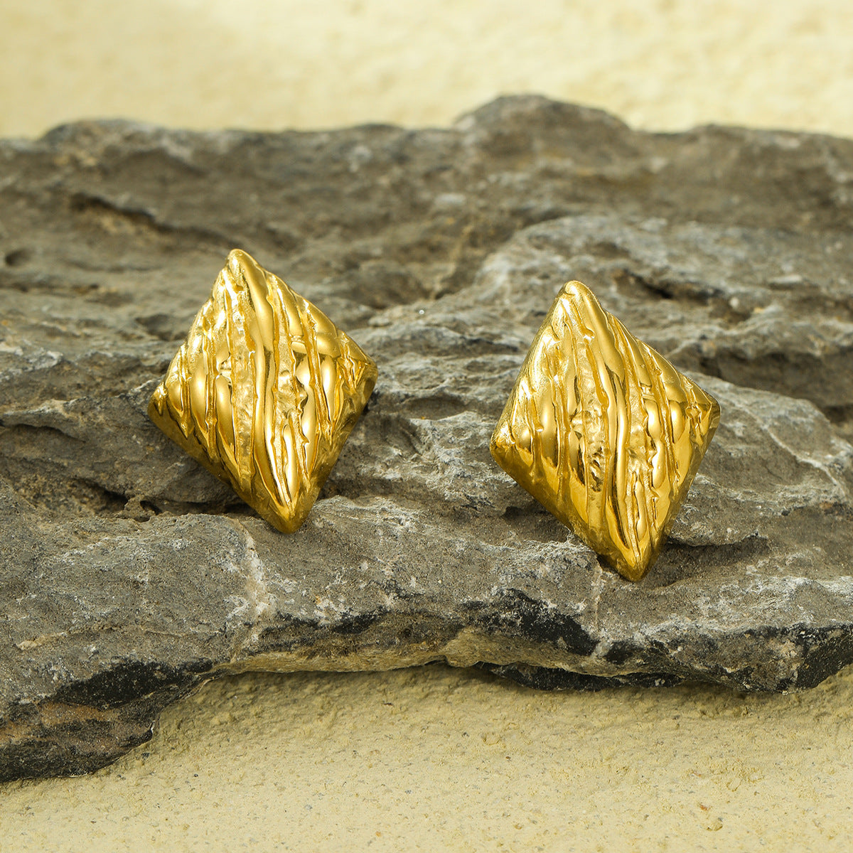 Minimalist Geometric Stainless Steel Earrings with Electroplated Finish and Textured Surface for Women