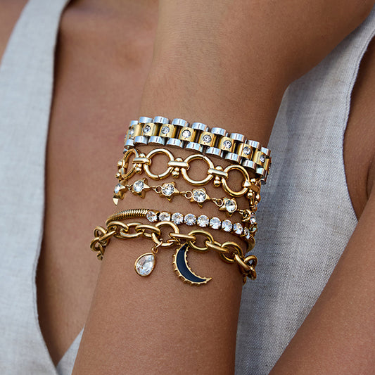 Pulsera de Acero Inoxidable con Baño, en Forma de Estrella, de Lujo Minimalista para Mujer con Detalles de Pedrería