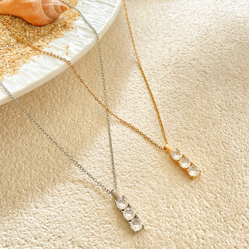 Minimalist Geometric Rectangle Titanium Steel Necklace with Micro-set Cubic Zirconia