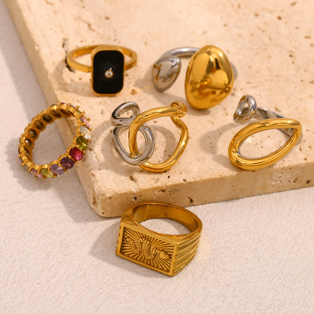 Minimalist Geometric Two-Tone Stainless Steel Ring with 18K Gold Plating for Women