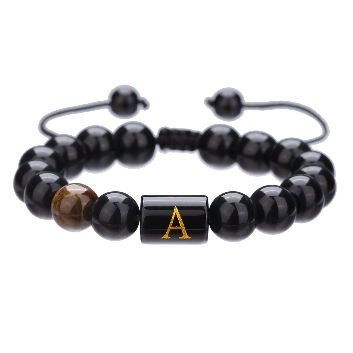 10mm Round Agate Beaded Bracelet with Alphabet Letters Adjustable Unisex