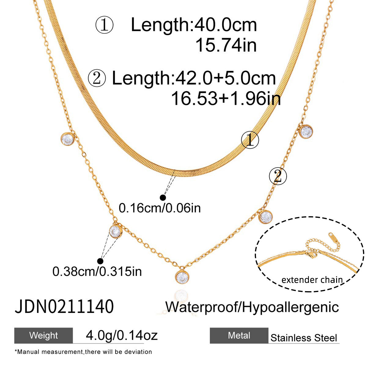 18K Gold Plated Stainless Steel Heart Necklace with Cubic Zirconia for Women
