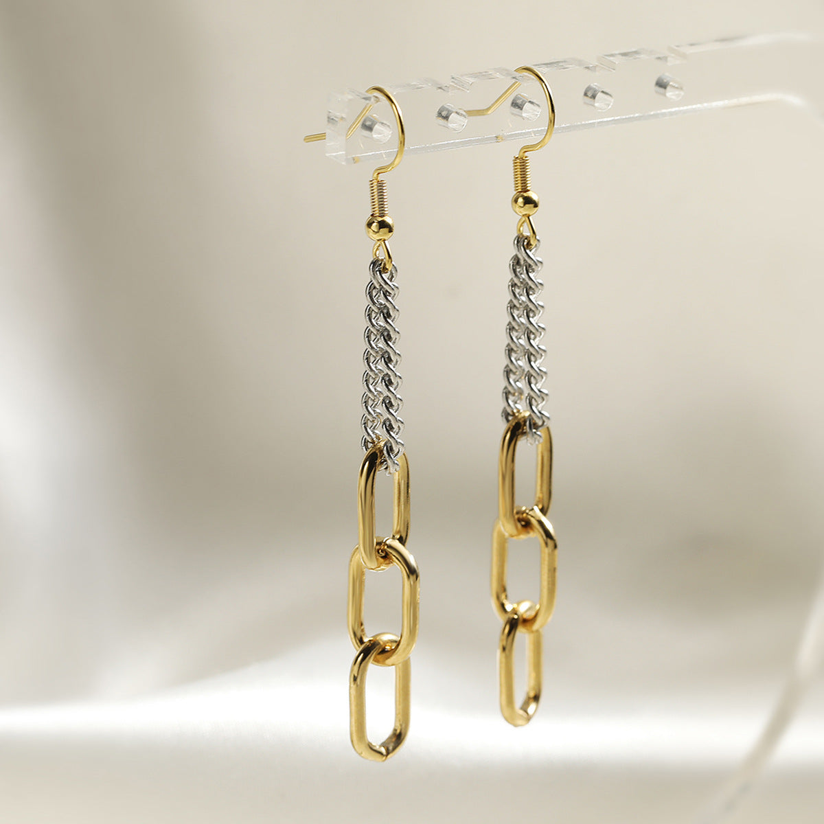 Minimalist 18K Gold Plated Geometric Stainless Steel Tassel Earrings for Women