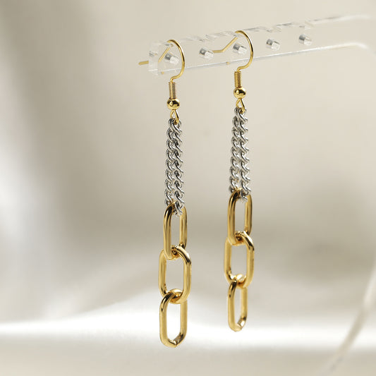 Minimalist 18K Gold Plated Geometric Stainless Steel Tassel Earrings for Women
