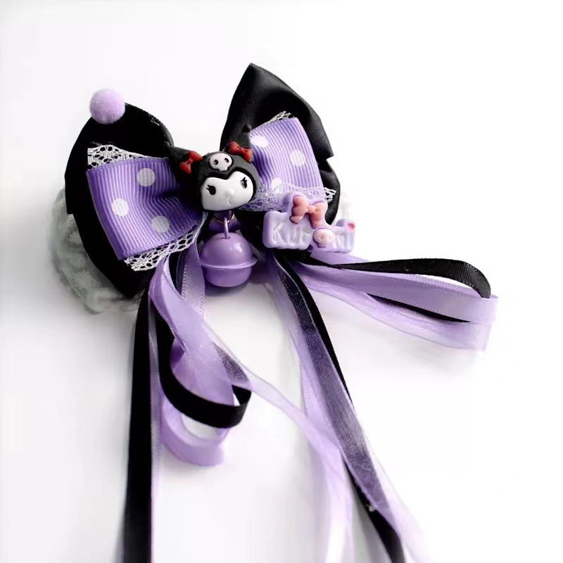 Cartoon Bowknot Hair Clip for Kids Made of Fabric with Ribbon and Pompom Accents in Princess Collection