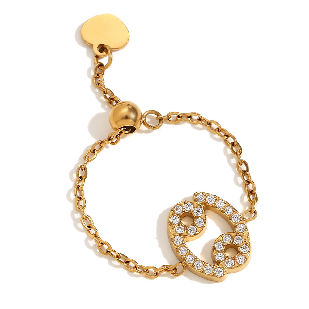 Collana con ciondolo a tema zodiacale in acciaio inossidabile placcato oro 18 carati e cordino regolabile da donna