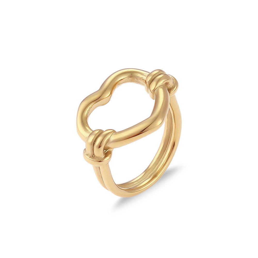 Fashionable OL Style Geometric Heart-Shaped Stainless Steel Hollow Twisted Ring with Plating Finish for Women