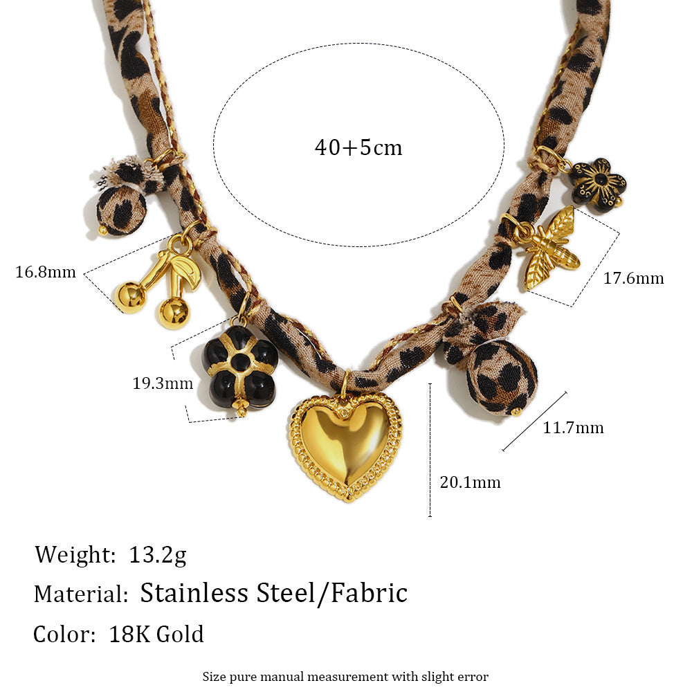 Collar con Colgante de Luna y Estampado de Leopardo Geométrico Minimalista para Mujer de Acero Inoxidable con Baño de Oro de 18K