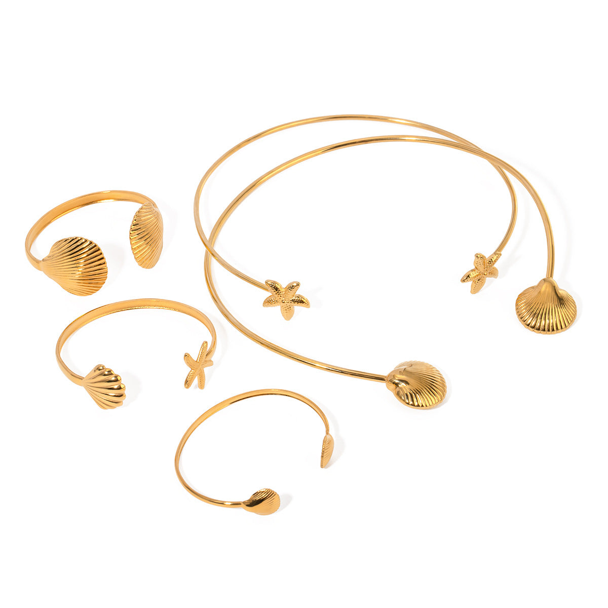 Collana girocollo minimalista da donna in acciaio inossidabile a forma di stella marina e conchiglia