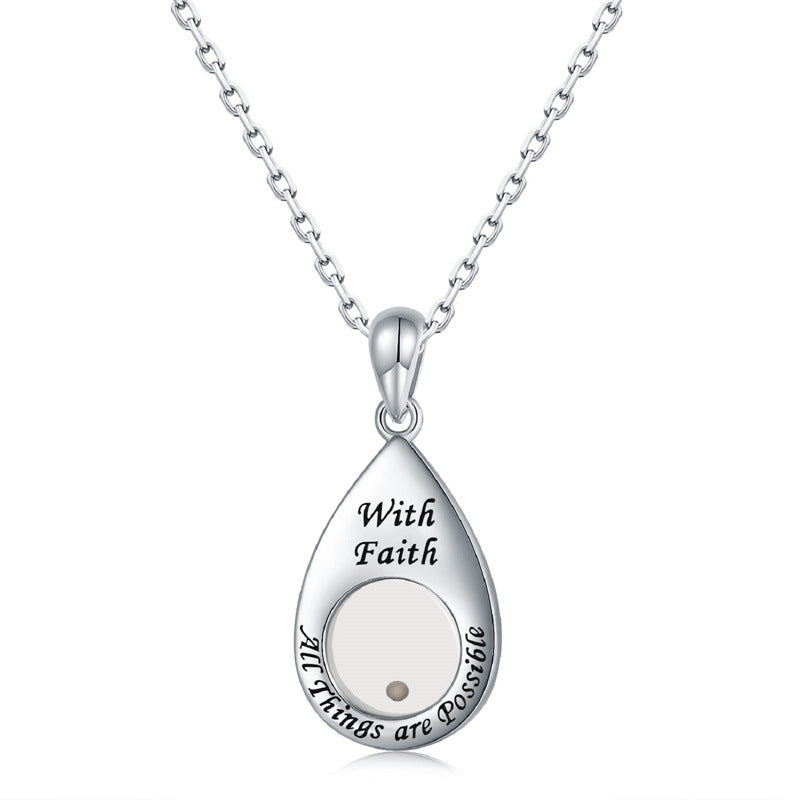 Minimalist Teardrop-Shaped Cross Pendant Necklace in Stainless Steel with Polished Titanium Steel Droplet