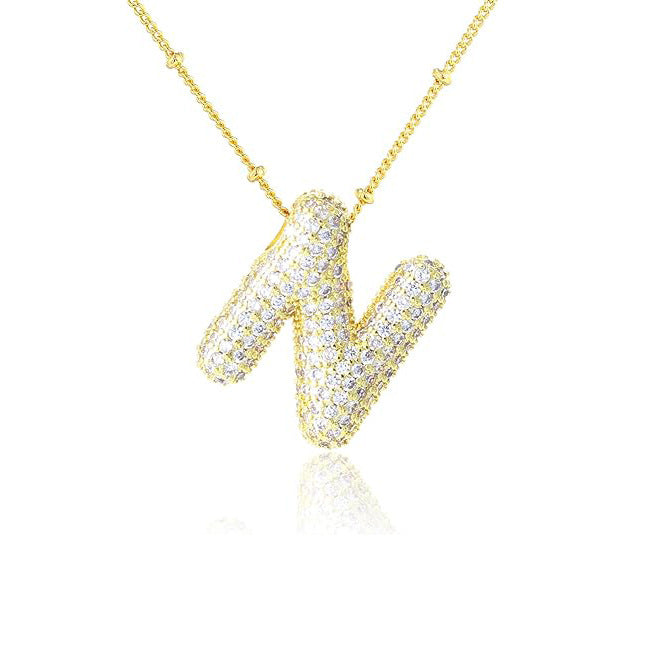 Fashion Plated Brass Letter Bubble Pendant Necklace for Women