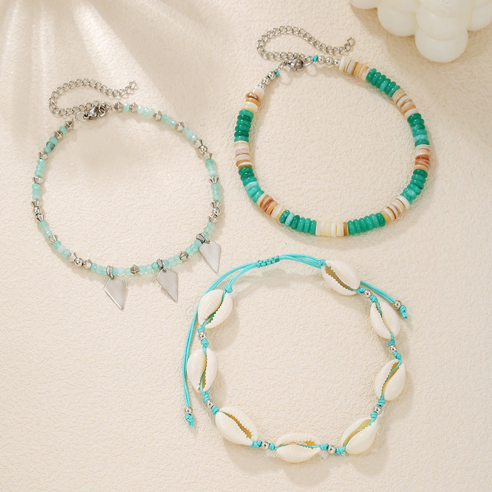 Bohemian Geometric Wood Turquoise Adjustable Anklet