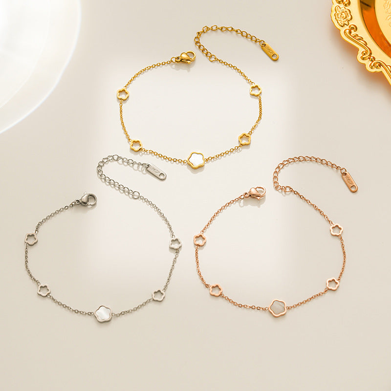 Light Luxury Rhombus-Shaped Titanium Steel Bracelet for Women with Vacuum Plating Finish